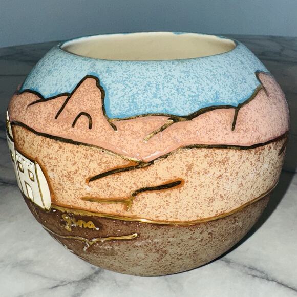Handmade Gina Arrighetti Santa Fe Pueblo Village Vase Candle Holder Southwestern - Picture 2 of 9